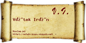 Vétek Irén névjegykártya